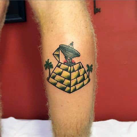 Masculine Pyramid With Satellite Tattoos For Men On Leg Calf