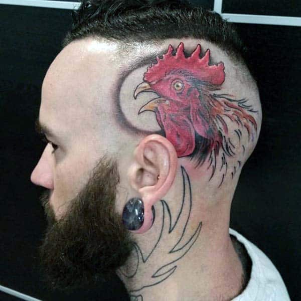 Masculine Rooster Tattoo For Men On Head