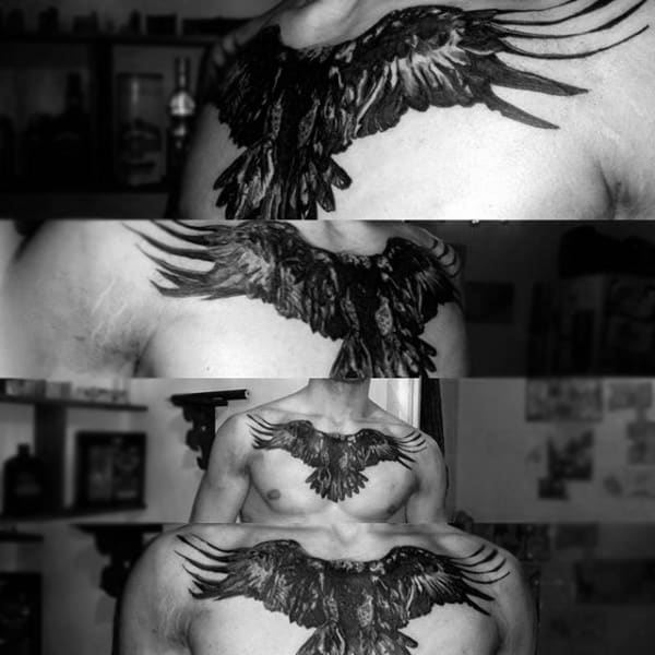 Masculine Shaded Black Tattoo Of Hawk For Males