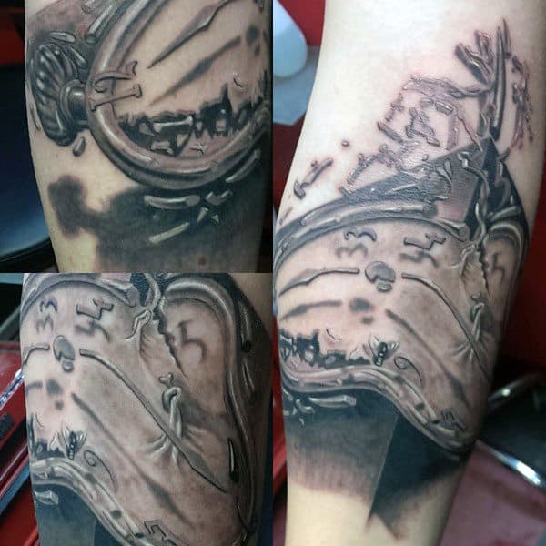 Masculine Shaded Broken Melting Clock Mens Forearm Tattoo