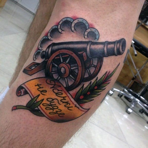 Masculine Side Of Leg Cannon Tattoos For Men