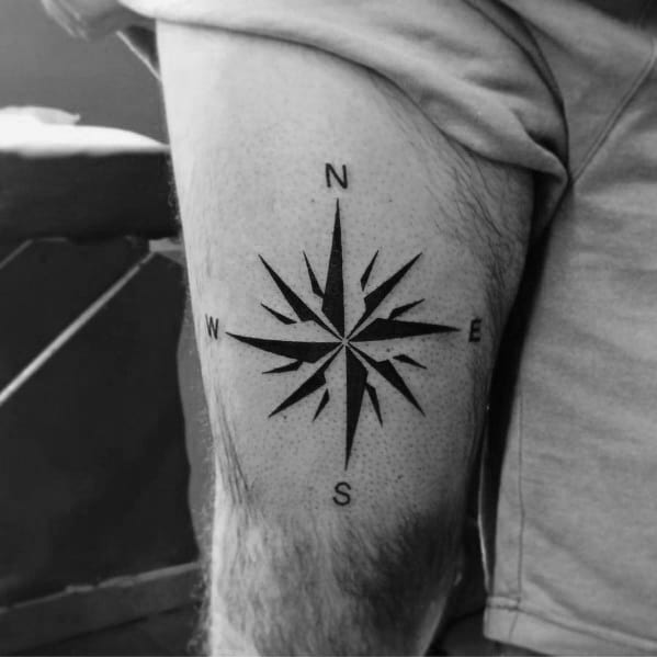 Masculine Simple Compass Tattoos For Men On Thigh