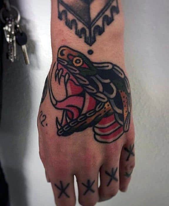 Masculine Simple Traditional Snake Head Hand Tattoos For Men