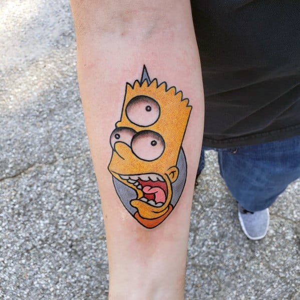 Masculine Simpsons Three Eye Bart Inner Forearm Tattoos For Men