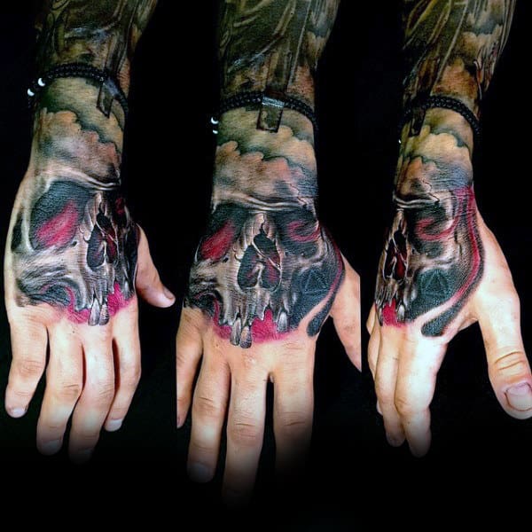 Masculine Skull Tattoo On Hand