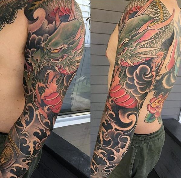 Masculine Sleeve Mens Arm Dragon Tattoo With Japanese Design