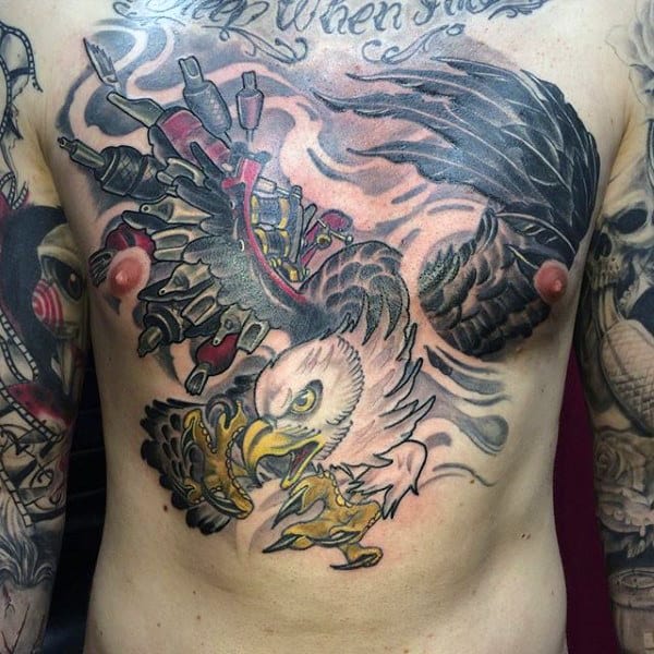 Masculine Soaring Eagle Guys Chest Tattoos