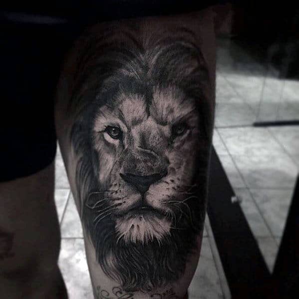 Masculine Thigh Guys Realistic Lion Tattoo Ideas