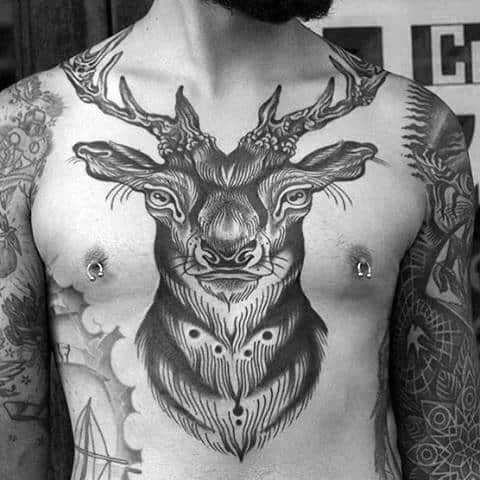 Masculine Traditional Deer Mens Chest Tattoos