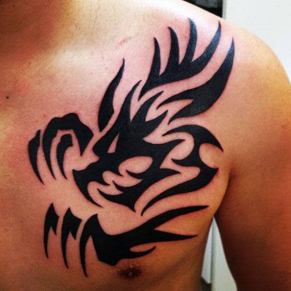 Masculine Upper Chest Tribal Dragon Guys Tattoos