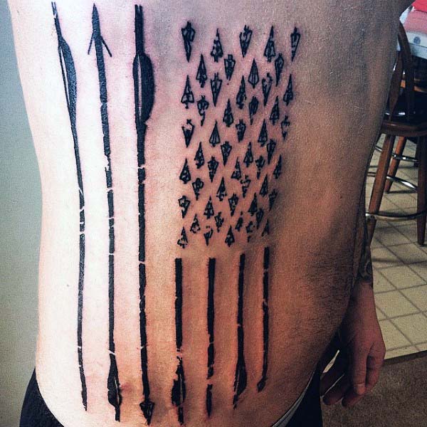 Masculine Usa Flag Design Made Of Arrows Mens Archery Tattoos On Ribs