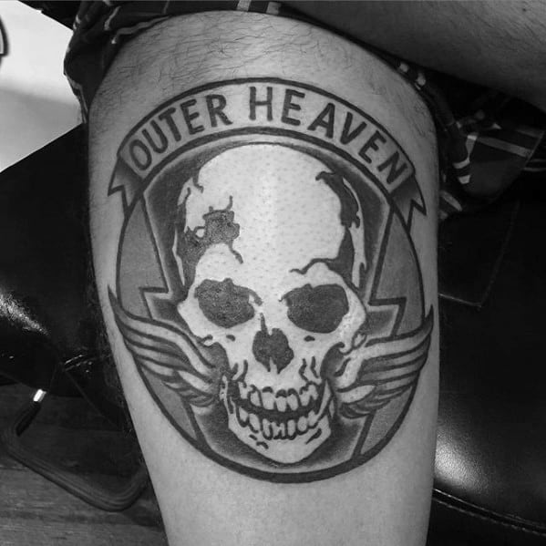 Masculine Video Game Outer Heaven Thigh Metal Gear Tattoos For Men