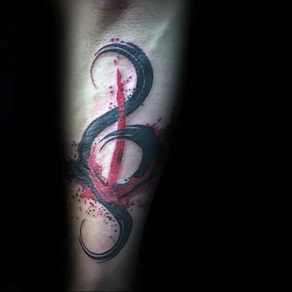 Masculione Music Note Black And Red Ink Inner Forearm Tattoos For Males