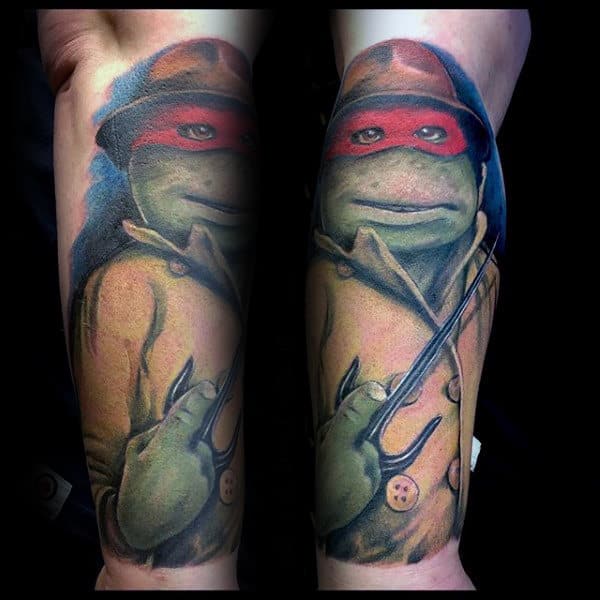 Masked Teenage Mutant Ninja Turtle Mens Forearm Sleeve Tattoos