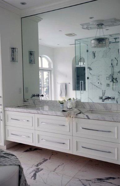 Master Bathroom Floor Marble Ideas With White Vanity