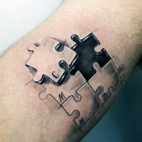 Nice Puzzle Colorful Love Tattoo On Wrist
