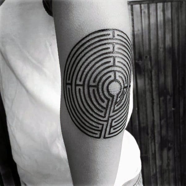 Maze Tribal Elbow Tattoos For Men