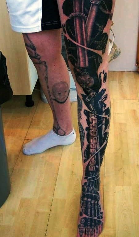 Mechanic Men's Full Leg Sleeve Tattoo