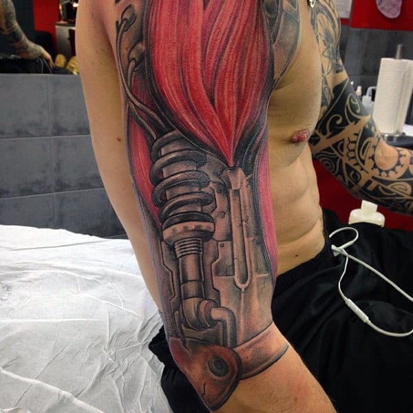 Mechanical Muscle Half Sleeve Tattoo On Man