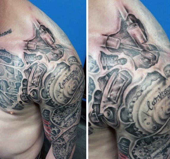 Mechanical Shoulder Tattoo For Men