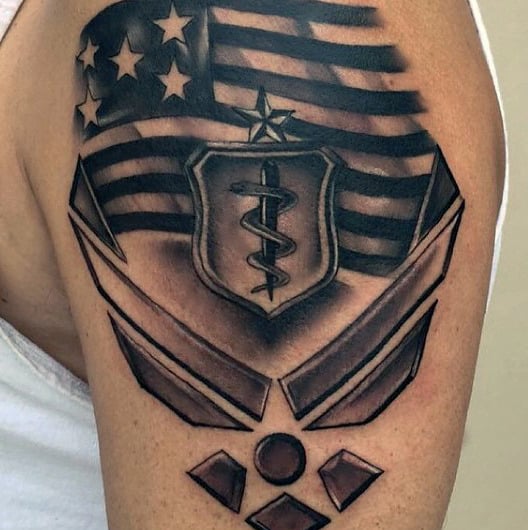Medical Air Force American Flag Male Upper Arm Tattoos