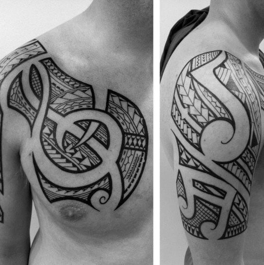 Melodious Dark Tattoo On Shoulder For Men