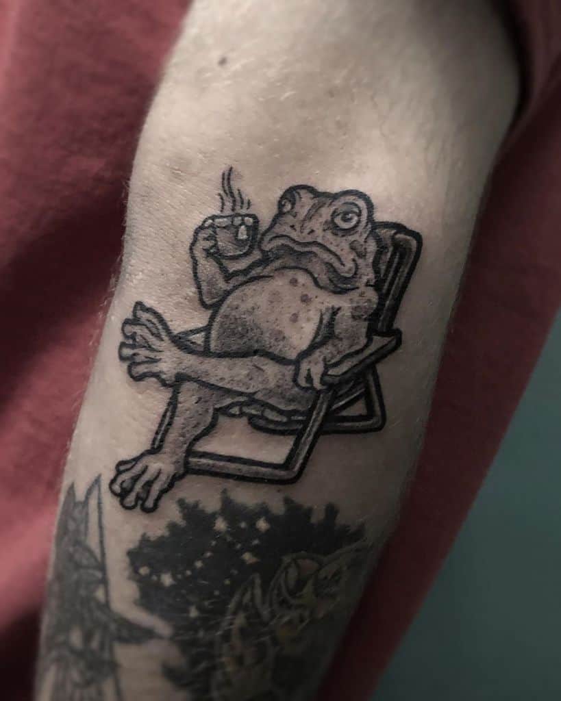 Memes Funny Frog With Coffee Tattoo