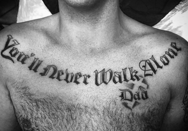Memorial Dad Tattoo With Old English Font Mens Upper Chest Tattoos