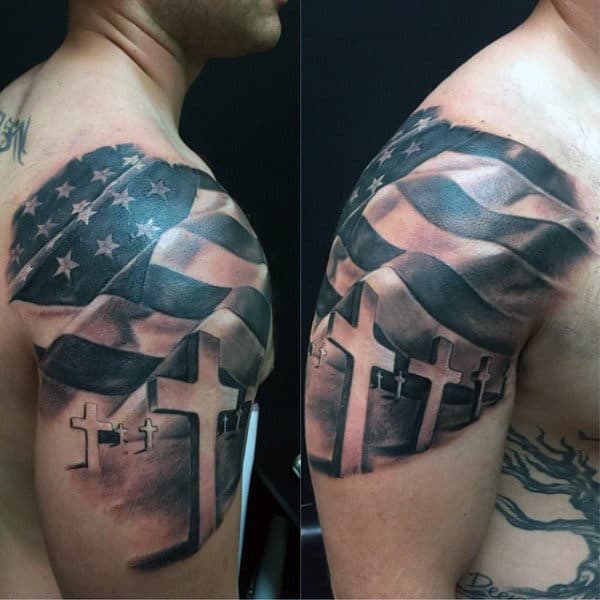 US Flag  Cross I did for Theron recently  PermaGrafix Tattoo  Facebook