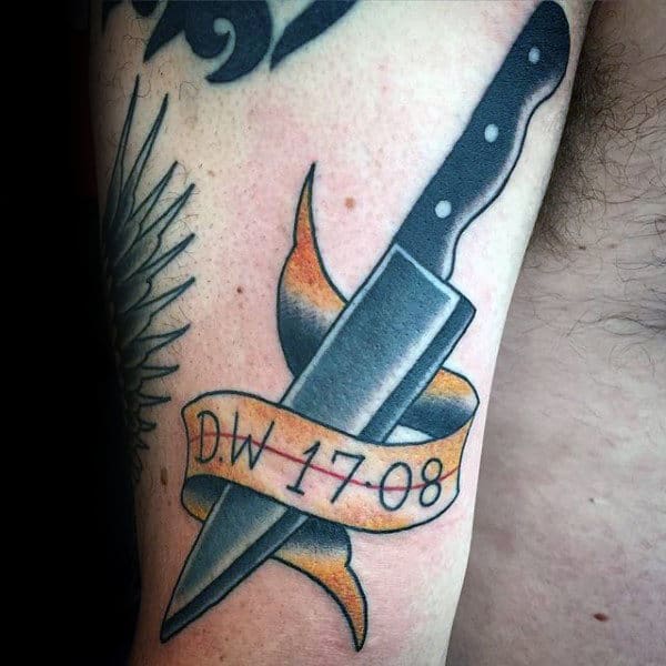 Memorial Mens Chef Knife Tattoo On Arm