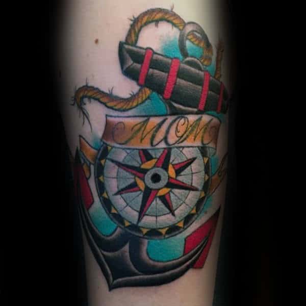 Memorial Mom Anchor Compass Traditional Guys Arm Tattoo