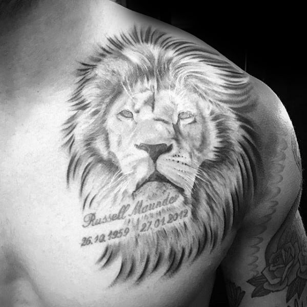 Memorial Shoulder Lion Tattoo For Men