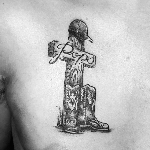 Memorial Small Religious Mens Pops Cross Chest Tattoo