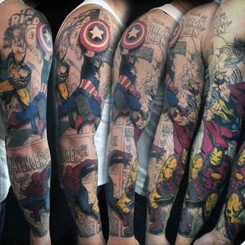 Men Full Sleeve Spiderman Tattoo