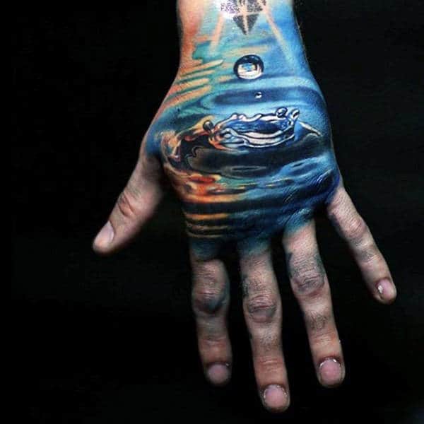 Men Hands Water Drop Spalsh Realism Tattoo