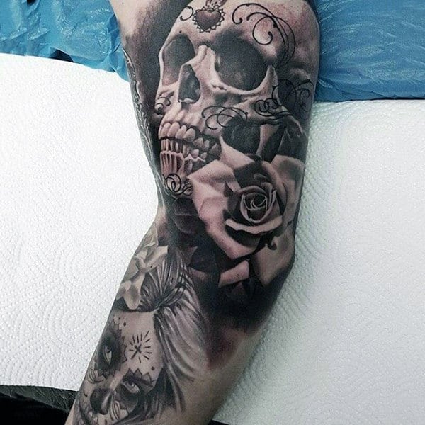 men-sugar-skull-tattoo-full-sleeve-with-rose-realistic