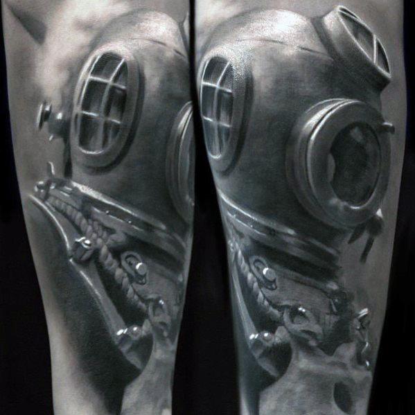 Mens 3d Awesome Diving Helmet Sleeve Tattoo Ideas