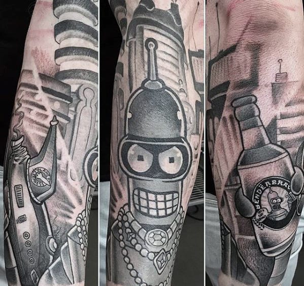 Mens 3d Bender Forearm Sleeve Tattoo