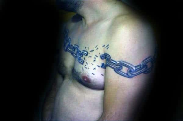 Mens 3d Creative Broken Chain 3d Chest Tattoos