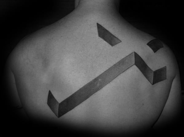 Mens 3d Cross Tattoo On Upper Back With Simple Design