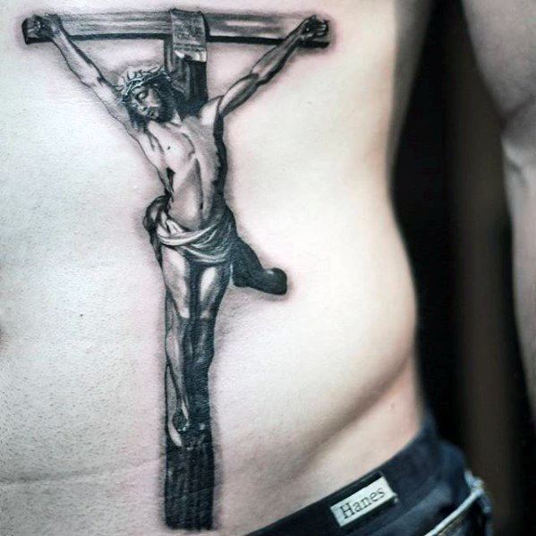 Mens 3d Jesus Tattoo Ideas On Rib Cage Side Of Body