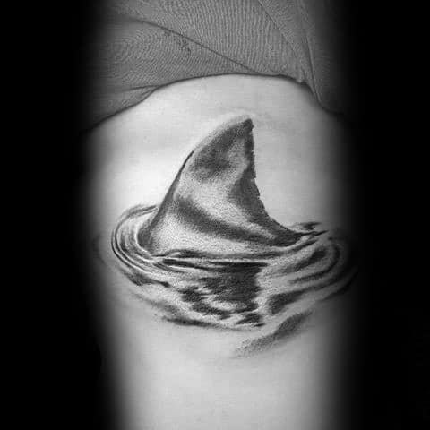 Mens 3d Shark Fin Water Ripple Inner Forearm Tattoo