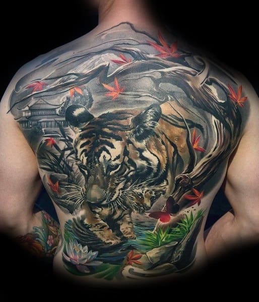 Mens 3d Tiger Big Back Tattoo Designs