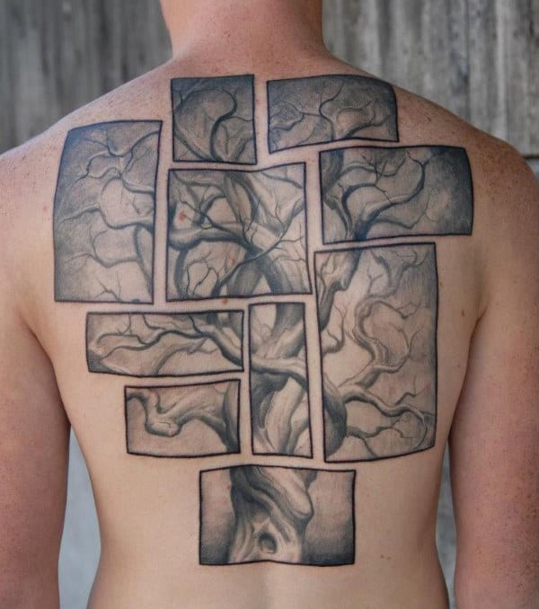 Mens Abstract Blocks Oak Tree Tattoo Design Ideas On Back