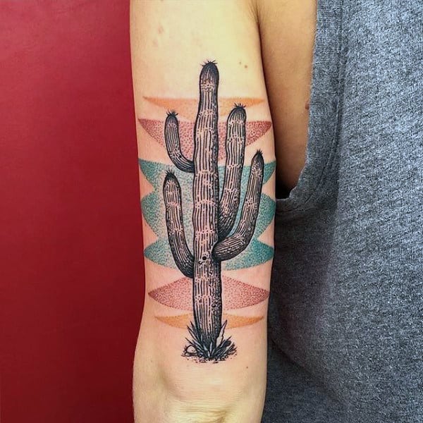 Mens Abstract Cactus Tattoo On Triceps