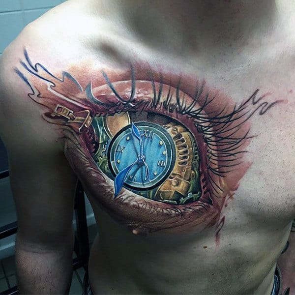 Mens Abstract Tattoo Inspiration Of Eyeball On Chest