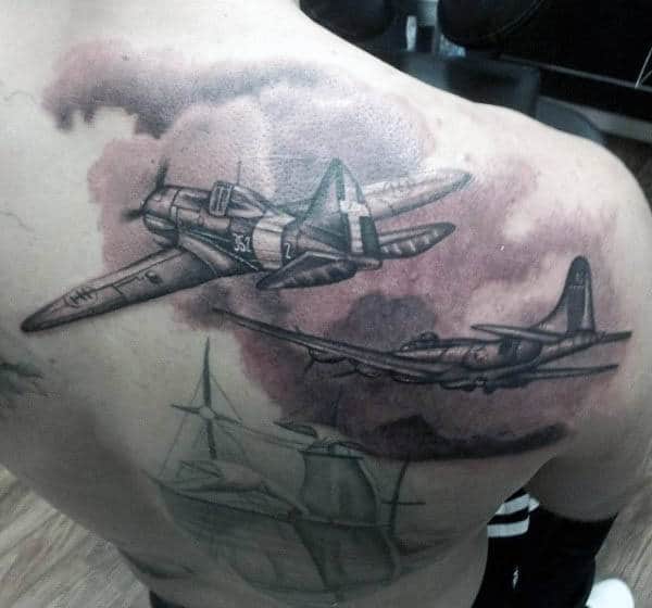 Men's Airplane Tattoos On Back Shoulder