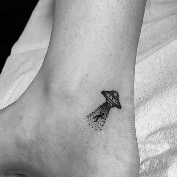 Mens Alien Spaceship Abduction Small Ankle Tattoo Ideas