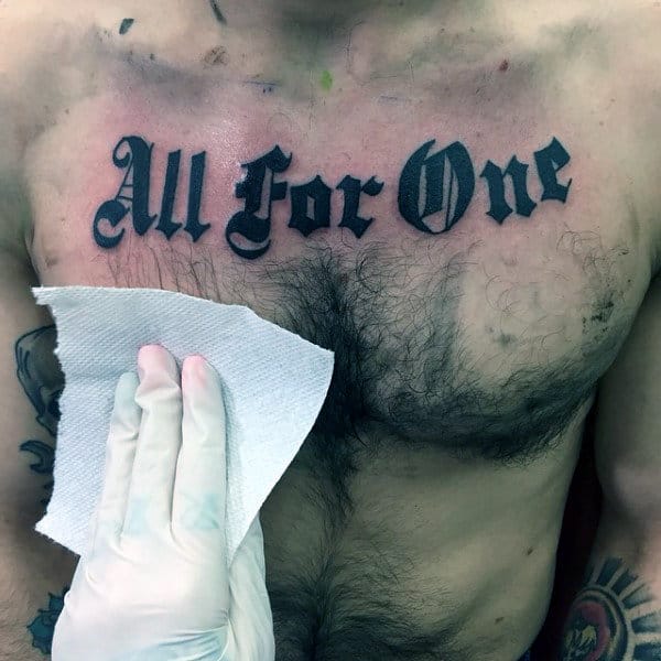 Mens All For One Old English Chest Tattoo