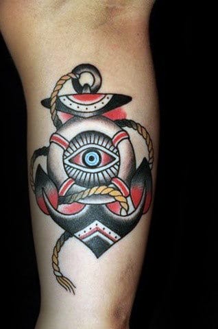 Mens All Seeing Eye Traditional Anchor Arm Tattoos